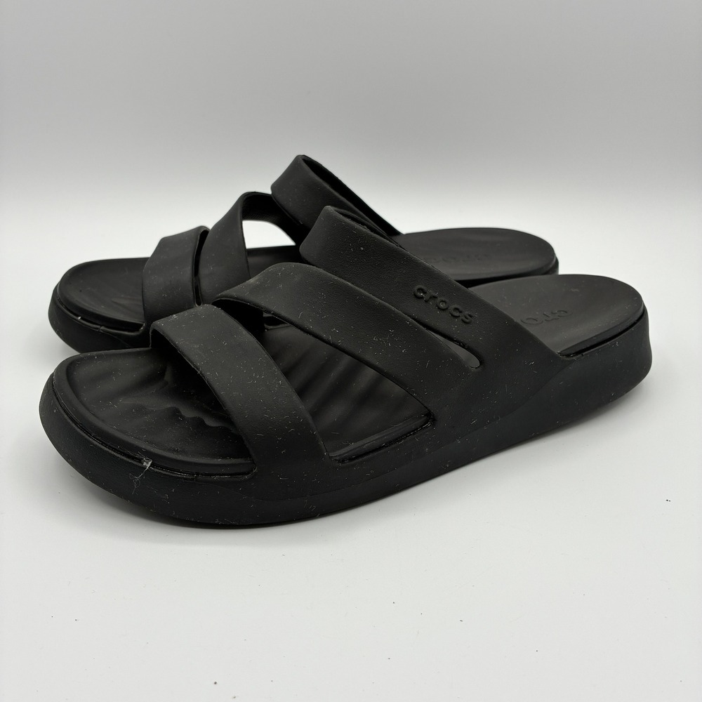 Crocs Getaway Strappy Sandals Womens 8 Black Platform Slides Comfort